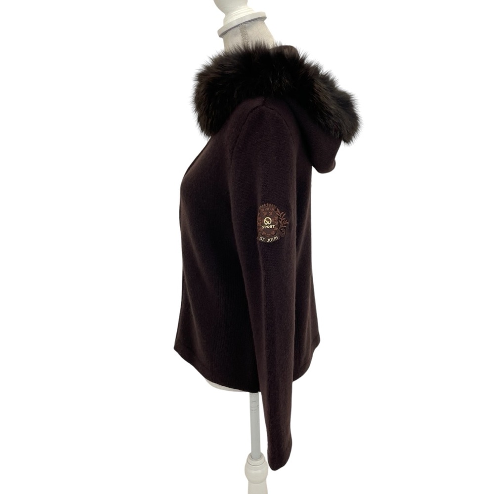 St. John Cashmere Fur Trimmed Sweater Small Brown - Picture 7 of 16